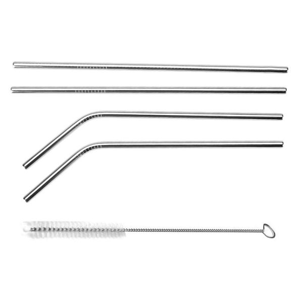 

6pcs drinking straw reusable straws cleaner brush set fast shipping 2017 eco friendly stainless steel metal straw