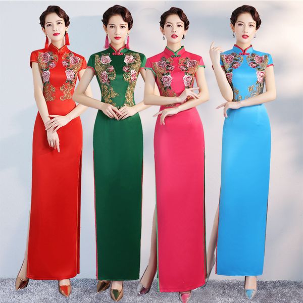

old shanghai party cheongsam vintage chinese style spring long evening dress oriental woman elegant qipao vestido plus size, Red