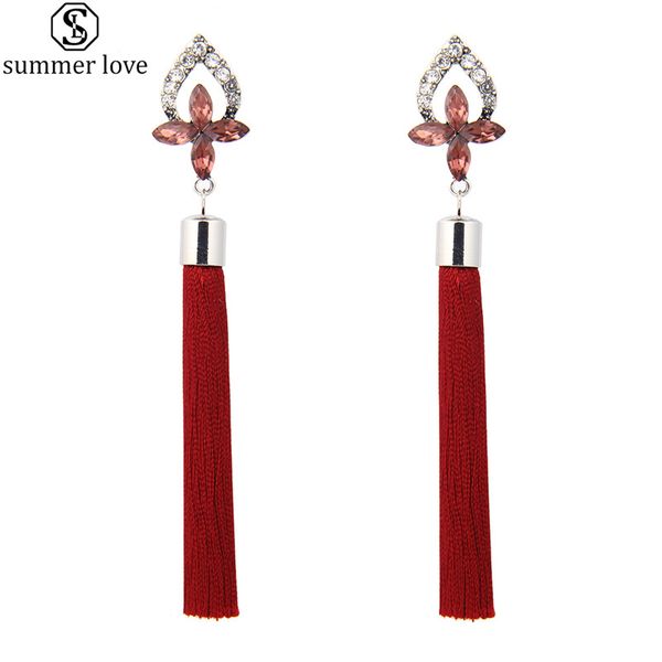 

bohemian длинные кисточкой серьги для женщин полный цветочный кристалл премиум падение серьги для свадебной моды разнообразная заявление пар, Silver