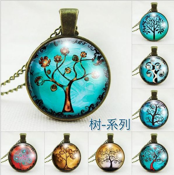 

bronze wish tree p glass cabochons pendant necklace locket chains jewelry christmas gift sweater time necklace ne171, Silver