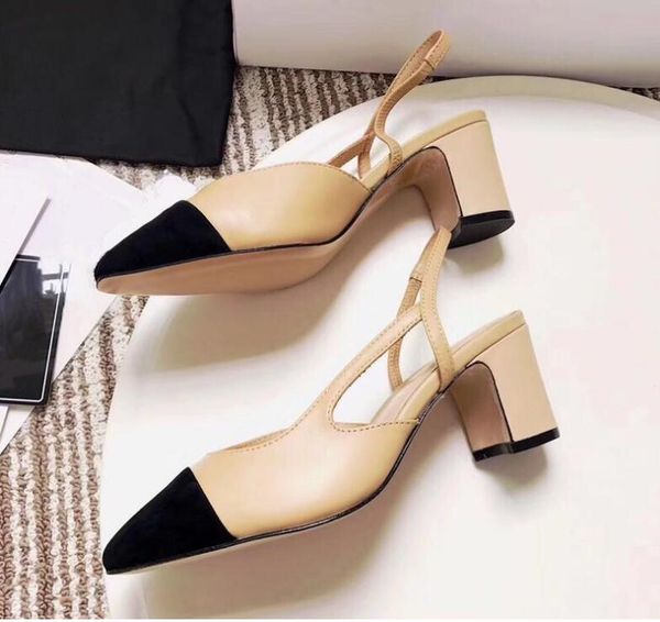 

2018 color matching designer shoes spring and summer women's dress shoes thick with fashion high heels 34-40, Black