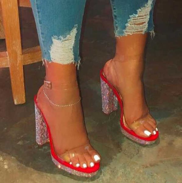 

женщины на высоком каблуке горный хрусталь женская обувь на высоком каблуке сандалии конфеты цвет пляжные сандалии открытый банкет дикие тап, Black