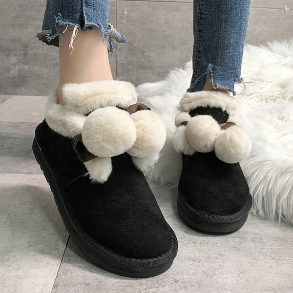 

size 35-51 nice new soft ankle boots women winter fur balls warm shoes woman platform heels college girls casual snow boot, Black