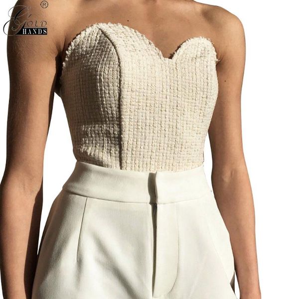 

gold hands 2019 summer slash neck wrap chest off shoulder strapless shirt bottom women black tube crop tees bandeau, White