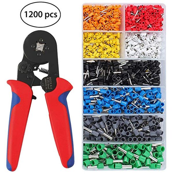 

hsc8 6-4 terminal crimping pliers awg 23-10 wire stripper crimper hand ferrule crimping cutter pliers with1200 terminals kit