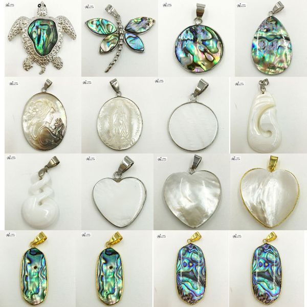 

new zealand abalone mother of pearl shell oval heart round butterfly turtle jesus women pendant bead 1pcs wfh628, Silver