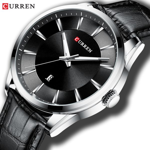 

fashion casual watches clock curren new men luxury brand watch simple quartz wristwatch with leather male watches black, Slivery;brown