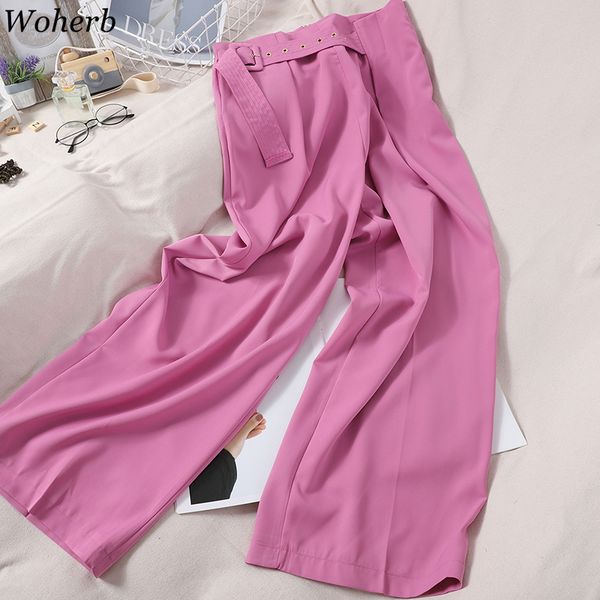 

woherb женщина брюки мода дикого пояс брюки корейской одежда нового прибытие сыпучего сплошные широкие брюки нога управление леди уличный, Black;white