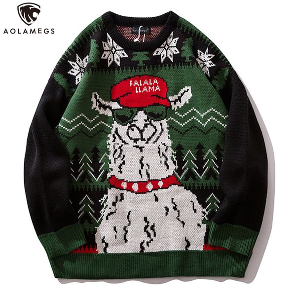 

aolamegs sweater men funny alpaca mens pullover fashion harajuku o-neck male sweaters lover college style knitted sweater autumn, White;black