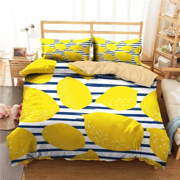 Comforter Bedding Set Yellow Stripe Printed Duvet Cover Bedroom