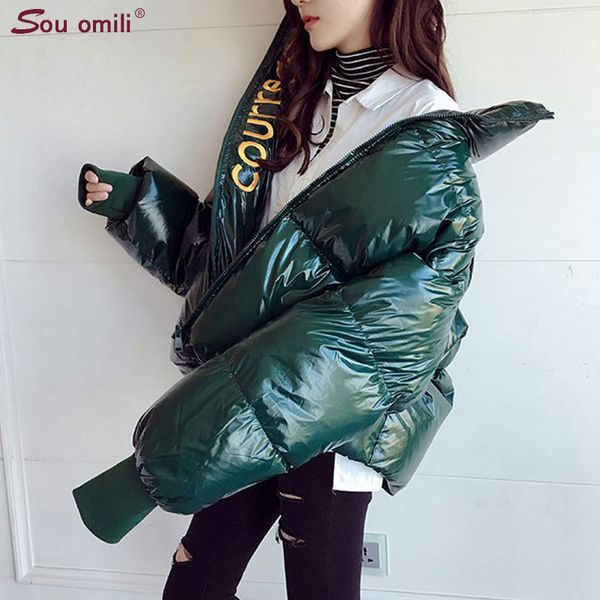 

зеленый крупногабаритные puffer утепленная куртка женщин пальто теплое сыпучие пальто куртки женские буквы короткие пиджаки sobretudo карман, Black