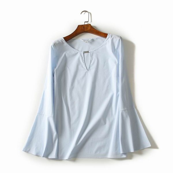 

women trumpet long sleeves striped cotton blouse, White
