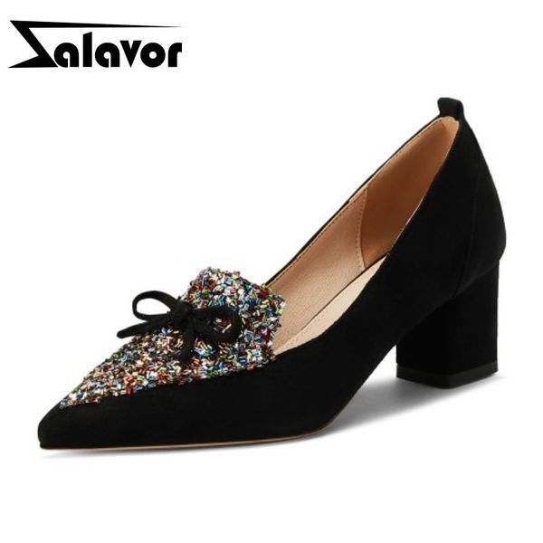 

zalavor plus size 33-48 pumps woman office pointed toe shallow bling spring party shoes women pumps footwear, Black