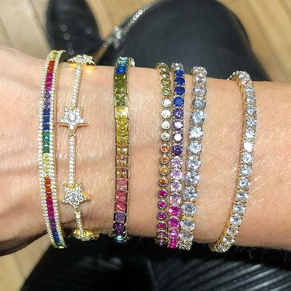 

2020 new shiny cz fine fashion bracelet rainbow colorful square cz tennis chain gorgeous trendy baguette cubic zirconia bracelet, Golden;silver