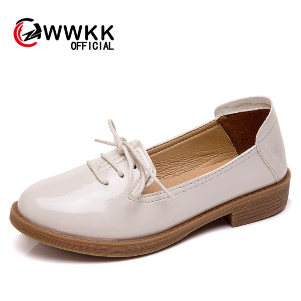 

wwkk spring autumn women oxford shoes ballerina flats shoes woman genuine leather moccasins lace up female loafers, Black