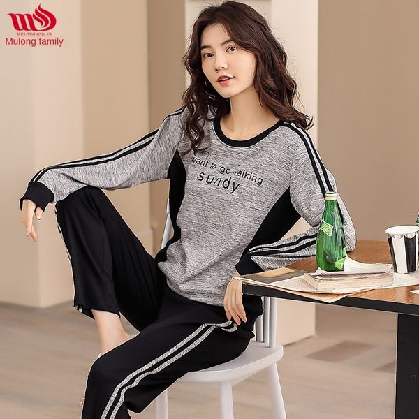 

3besm mulong aristocratic women's autumn cotton long-sleeved sports leisure outdoor wear pajamas pajamas home clothes women's colo, Blue;red