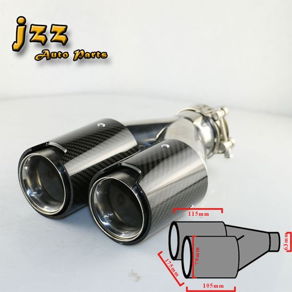 

jzz 1pcs auto the dual straight cut exhaust pipe on the car stainless steel muffler tips for car 63mm inlet with clamp