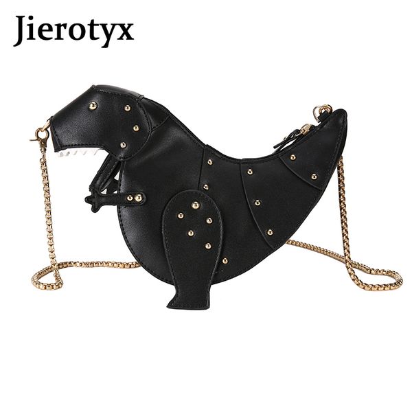 

jierotyx мода заклепка личности динозавр кожаной crossbody мини сумка женщина цепь панк кошелек женский плеча