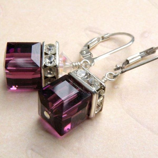 

fashion cubic zirconia earring vintage classic drop dangle earrings multicolor stone gold color crystal jewelry for women o5m048, Silver