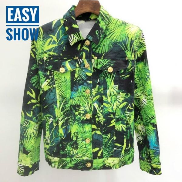 

v413 green beach style pine print denim jacket, Black;brown