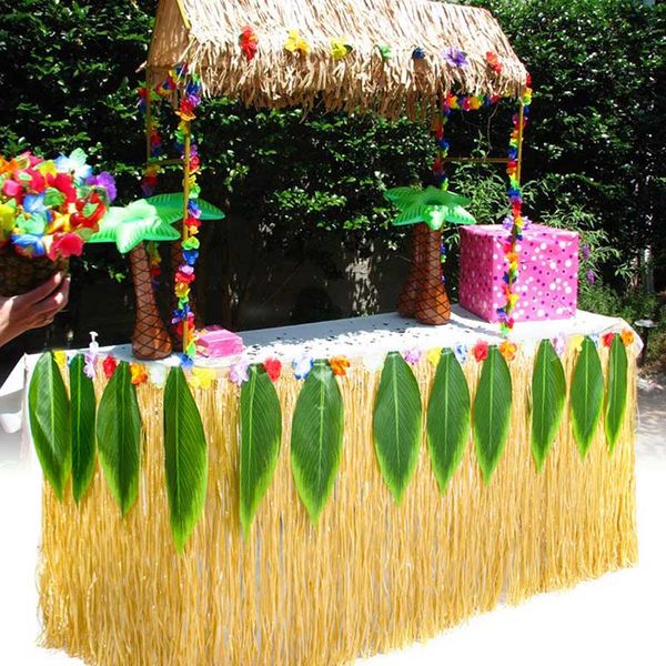 

diy hawaiian table skirt grass beach decoration flower wedding party skirt baby shower desk cover