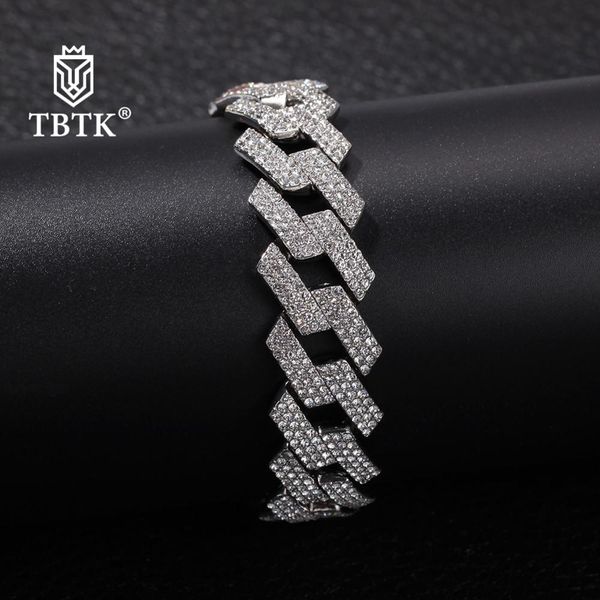 

tbtk 20mm 3row miami zinc alloy iced out bracelet geometric heavy cuban link chain charms jewelry bracelet trendy gifts, Black
