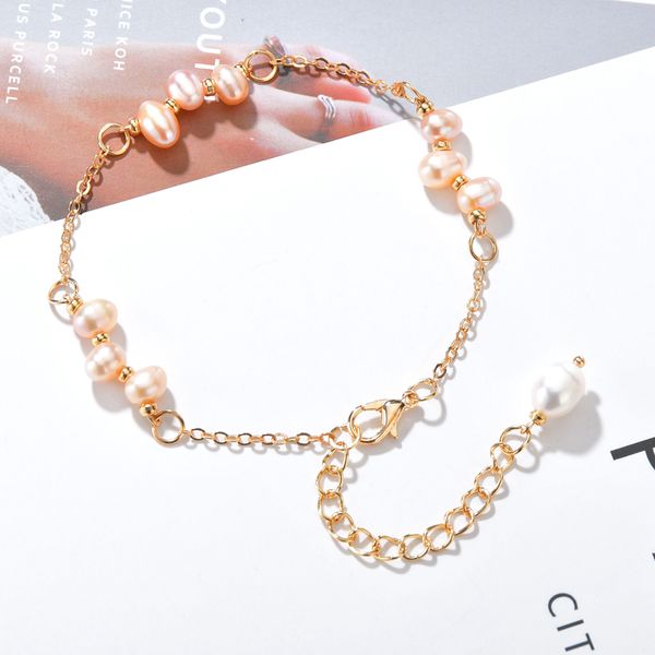 

link, chain charm gold color bracelet bangle for women freshwater pearls jewelry gift girls handmade, Black