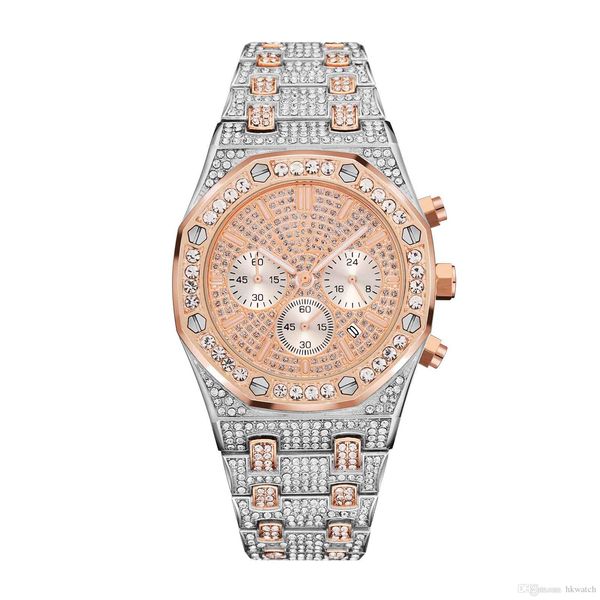 

gold mens luxury watch royal oak offshore all subdial work diamond wacth iced out watches stainless steel men quartz movement chronograph, Slivery;brown