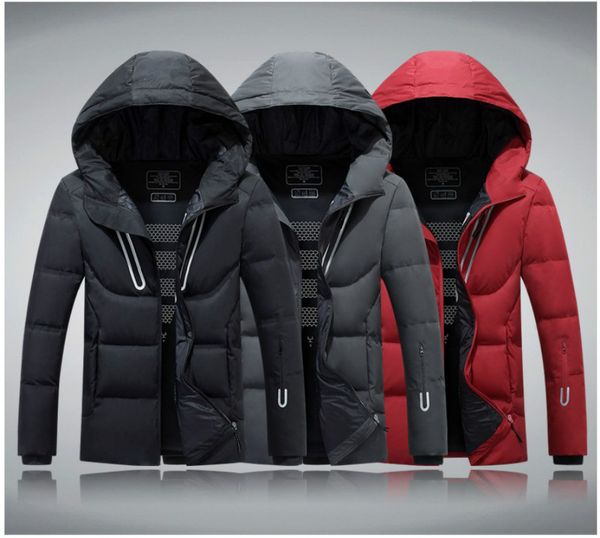 

men hooded winter outdoor duck down jacket classic thick casual hooded down coat outerwear mens warm jackets parkas m-3xl 3colors, Black