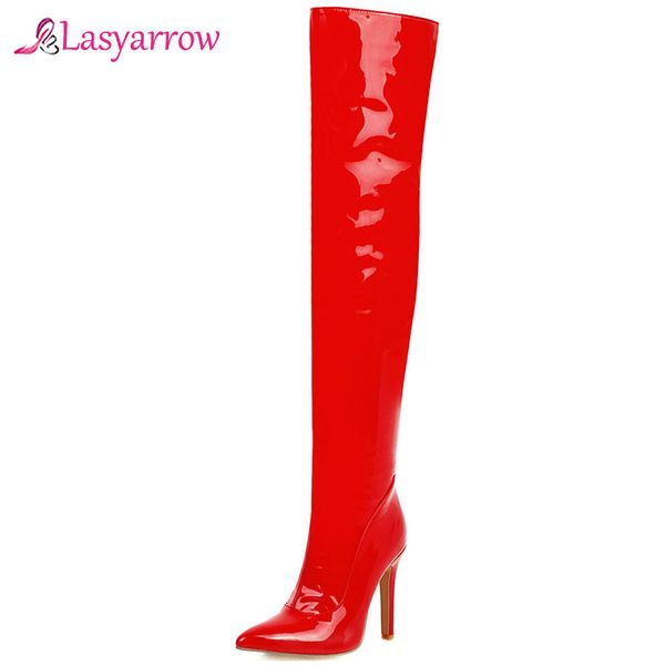 

lasyarrow plus size 32-48 brand long boots pointed toe thin high heels shoes woman party over the knee boots women j1102, Black
