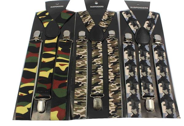 

2019 new fashion 2.5 cm wide new men women clip-on camouflage suspenders elastic braces camo, Black;white