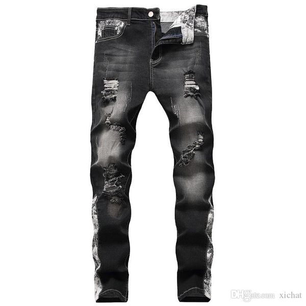 

unique mens retro ripped skinny jeans fashion designer vintage straight leg slim fit motocycle scratched biker denim pants jb538, Blue