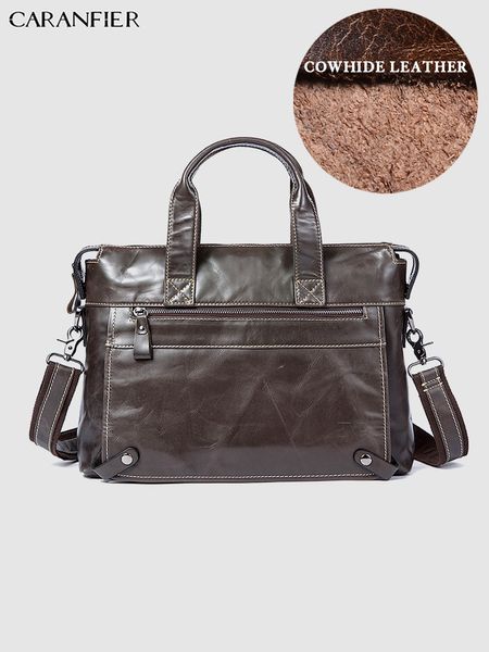 

caranfier mens briefcases genuine cowhide leather bags male business casual handbags messenger bag solid color travel lapbag