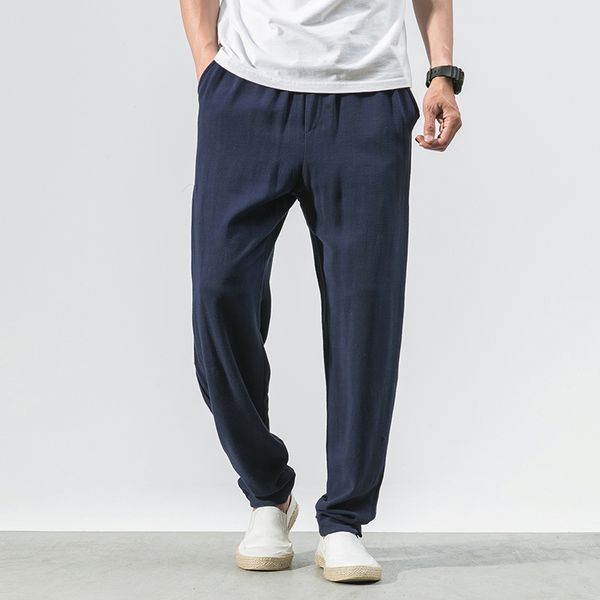 

men's summer plus size japanese cotton linen chinese style leisure loose harlan bloomers couple breathable comfortable trousers, Black