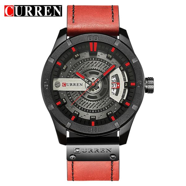 

brand curren luxury fashiong casual business wristwatch leather strap male clock quartz men watches reloj hombre, Slivery;brown