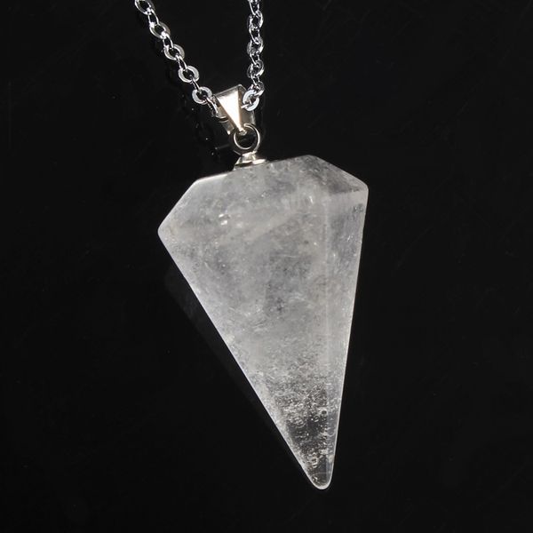 

10 pcs silver plated hexagon pyramid rose quartz pendant opalite opal necklace link chain fashion jewelry