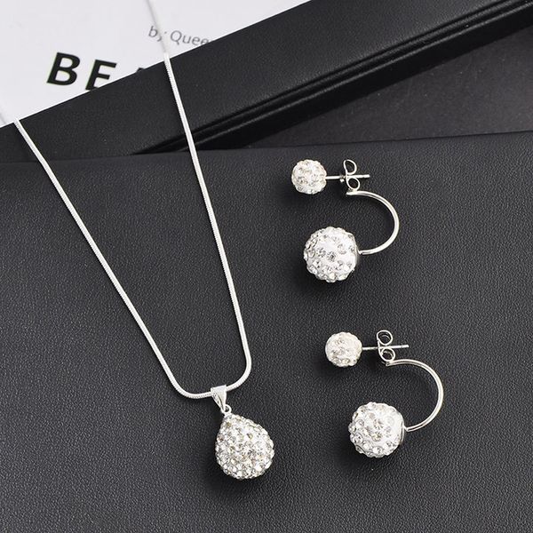 

fashion crystal ball waterdrop necklace earrings jewelry set for wedding party, Silver