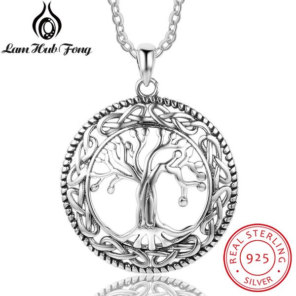 

vintage 925 sterling silver tree of life round pendant necklace women silver jewelry birthday gift for grandma (lam hub fong