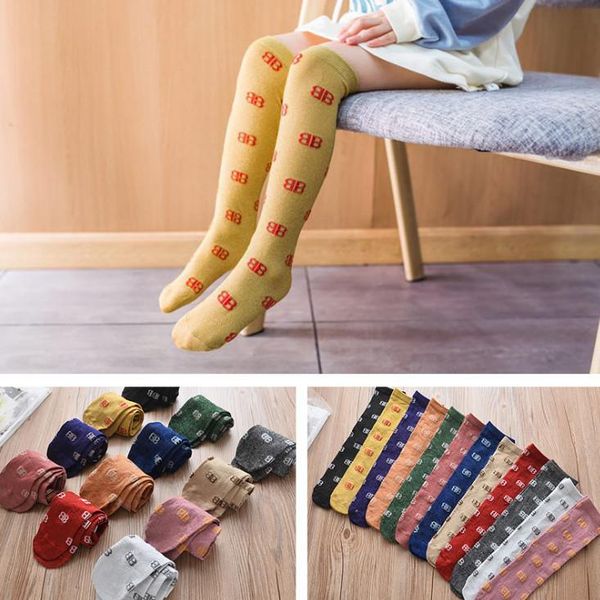 

boys socks brand brand kids letter knitting socks spring children sports casual long socks kids knee high cotton stockings f4448, Pink;yellow