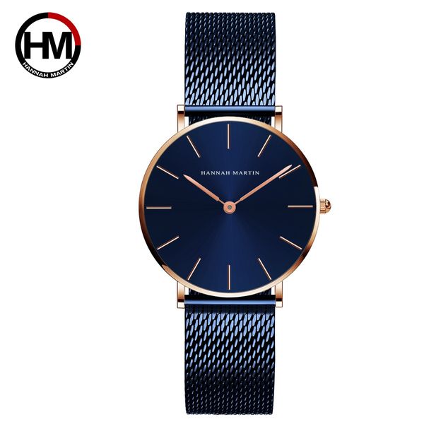 Top luxo de aço inoxidável malha relógio de pulso japão movimento de quartzo sk rosa designer ouro elegante relógio estilo para as mulheres HM-CL36