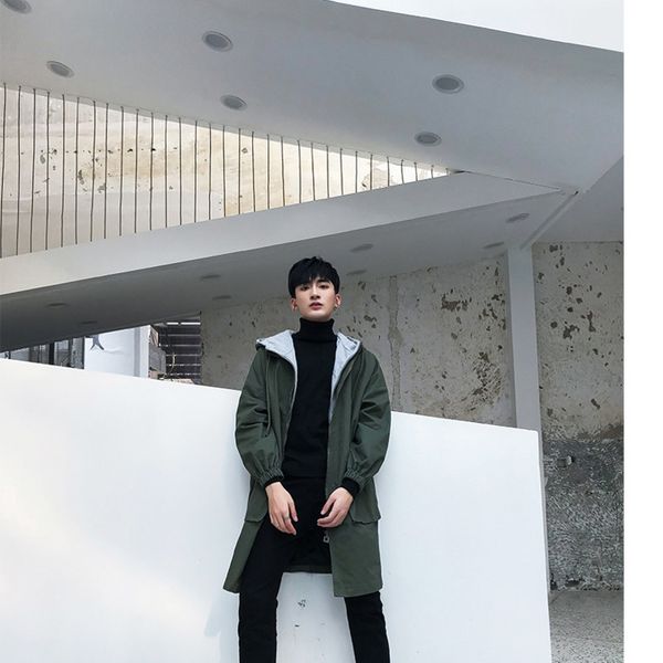 

men's jacket 2019 autumn new cotton loose long windbreaker double hooded double door windproof windbreaker long casual clothing, Tan;black