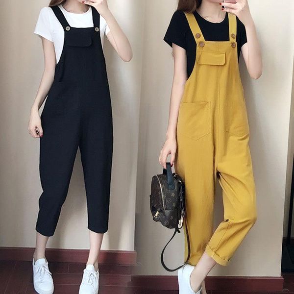 

women pants vintage 2020 yellow black casual ladies overalls romper baggy pants femme pantalon plus size 4xl fy175, Black;white