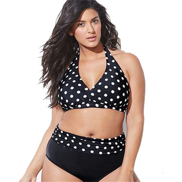 

women plus size push up bikini set swimsuit swimwear suit solid dot print patchwork beach wear maillot biquini plavky tankini, White;black