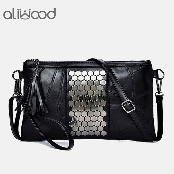 

aliwood женская натуральная кожа сумки посыльного ривет clutch женские сумки на ремне сумки конструктора кисточкой crossbody сумка для девуш