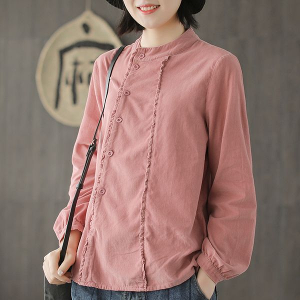 

women blouses 2019 fashion long sleeve lace surplice office shirt corduroy blouse shirt casual plus size blusas femininas, White