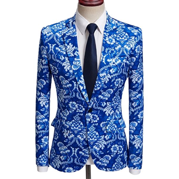 

men's christmas new year's trendy fashion one button suit jacket flower print slim prom party happy blue gentleman casual suit, White;black