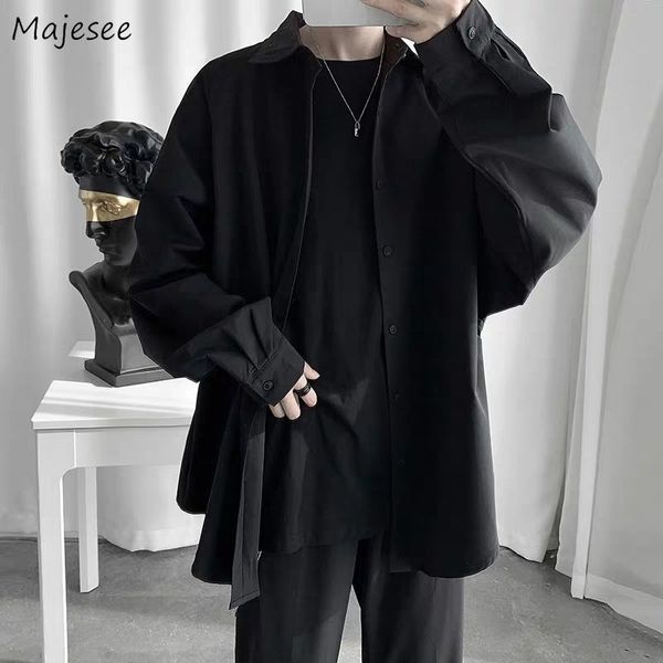 

men shirts long sleeve loose solid simple casual single breasted all-match plus size 3xl stylish ulzzang chic male clothing, White;black