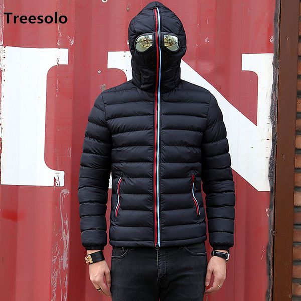 

new winter jacket men thermal jacket warm men parkas fancy hooded with glasses youth man jackets outwear veste homme hiver 1049, Black