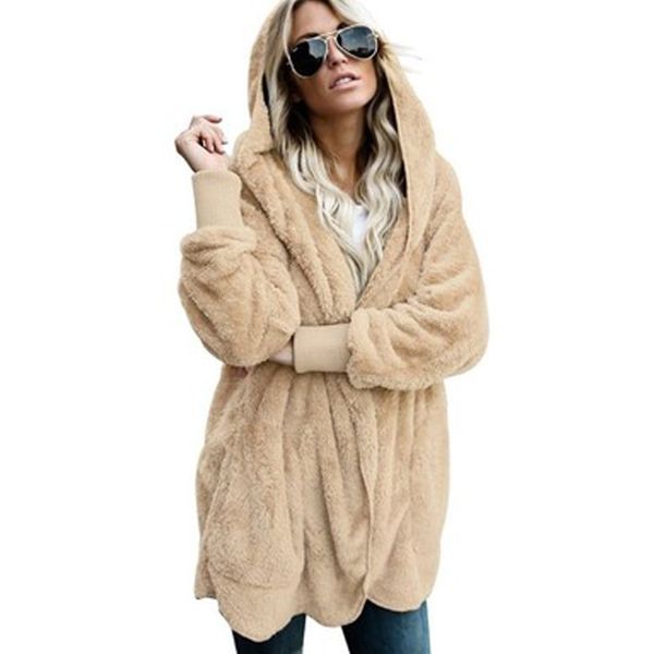 

autumn winter women's coat casual jacket cardigan europe america new trend coats plus velvet casual loose hooded female, Black;brown