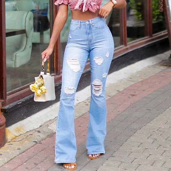 

classic with high waist denim jeans for women vintage slim style jeans woman denim pants flare femme#g5, Blue